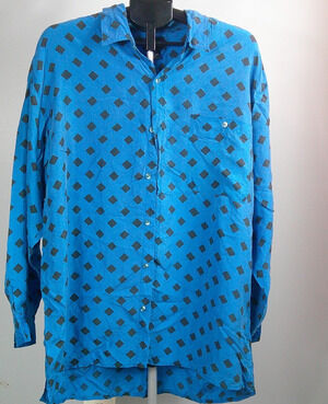 Reputation 100% Silk Blue Black Checkered XL Shirt Long sleeve button down Y2K